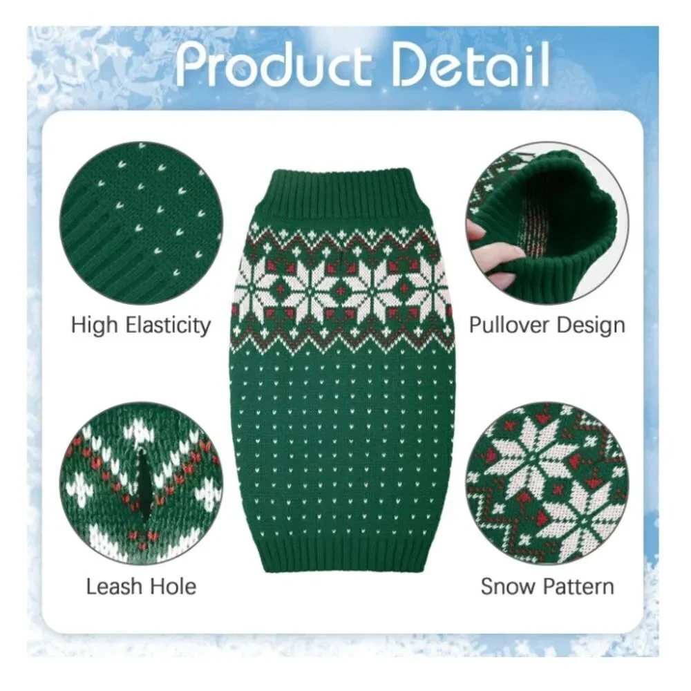 Dog Pet Holiday Turtleneck Pullover Sweater Green with Snowflakes Size XL NEW